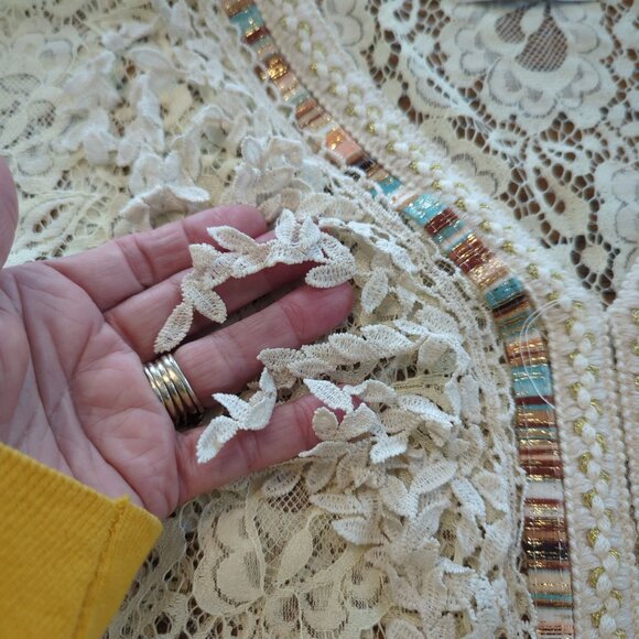 Arty Blush‎ Lace Boho Tunic Flutter ruffle short sleeve Beige Bohemian Gypsy S/M - Picture 8 of 14